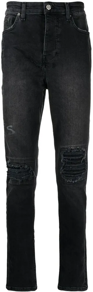 Slogan-Print Distressed Jeans
