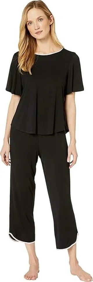 Kate Spade New York Evergreen Modal Jersey Short Sleeve Cropped PJ Set (Black) Women's Pajama Sets