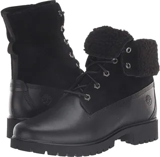 Timberland Jayne Waterproof Teddy Fleece Fold Down (Black Full Grain) Women's Lace-up Boots