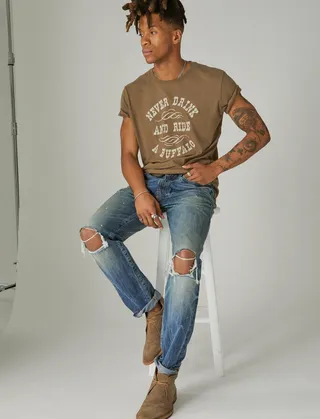 Lucky Brand Men's Yellowstone Never Drink And Ride A Buffalo Tee