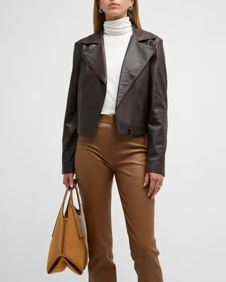 Zip-Front Leather Moto Jacket