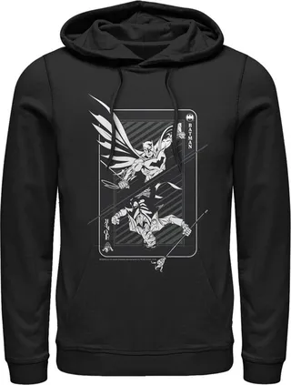 Men's Batman Hero vs Villain Playing Card Pull Over Hoodie - Black - Medium