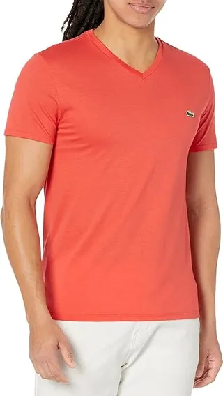 Lacoste Short Sleeve V-Neck Pima Jersey T-Shirt (Watermelon) Men's T Shirt