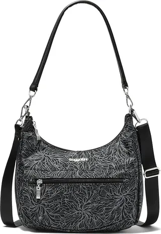Baggallini Modern Pocket Half Moon Bag (Midnight Blossom) Handbags