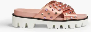 Crystal-embellished satin slides