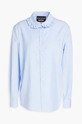 Ruffle-trimmed striped cotton-poplin shirt