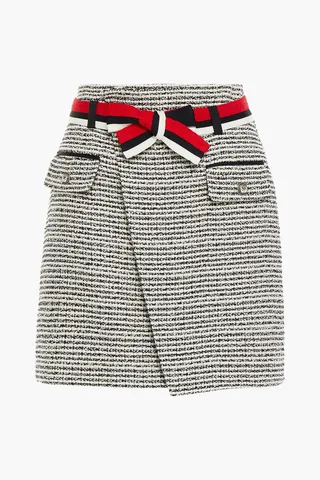 Jenala wrap-effect metallic cotton-blend tweed mini skirt