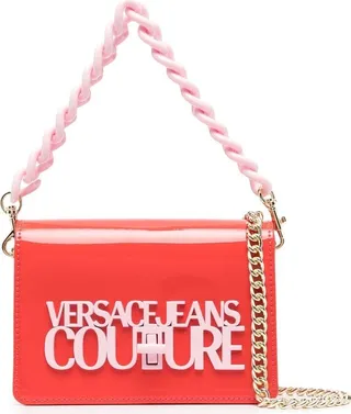 Logo-Lettering Patent Shoulder Bag
