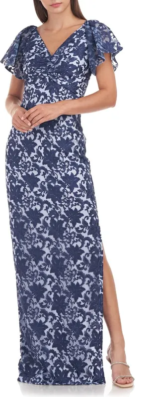 Aurora Flutter Sleeve Column Gown