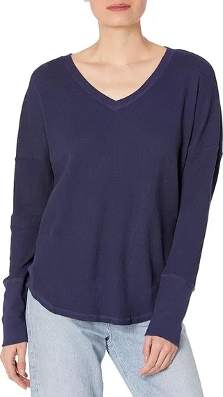 Mod-o-doc Cotton Modal Thermal Long Sleeve V-Neck Tunic (Navy Lagoon) Women's Clothing