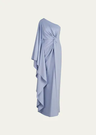 Ariella Draped One-Shoulder Crepe Gown