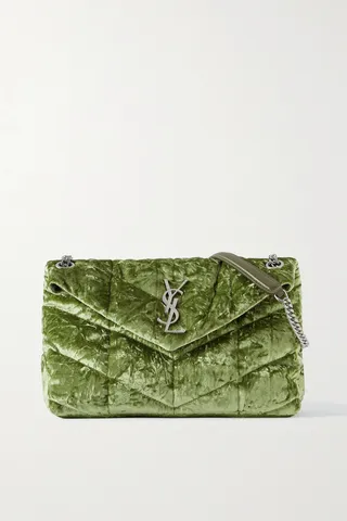 SAINT LAURENT - Loulou Puffer Small Quilted Velvet Shoulder Bag - Green