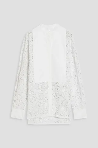 Poplin-paneled cotton-blend guipure lace shirt