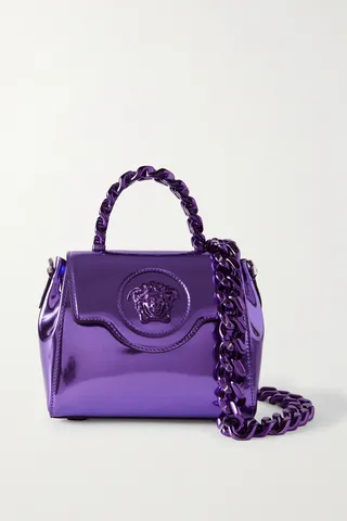 Versace - La Medusa Embellished Mirrored-leather Shoulder Bag - Purple