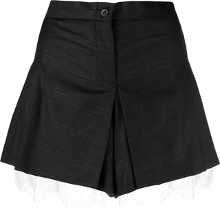 Checked Lace-Detail Shorts
