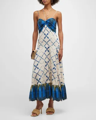 Nuri Printed Linen-Cotton Long Halter Dress