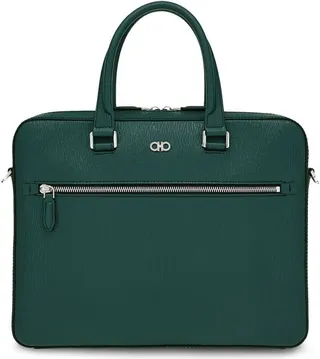 Gancini-plaque leather briefcase