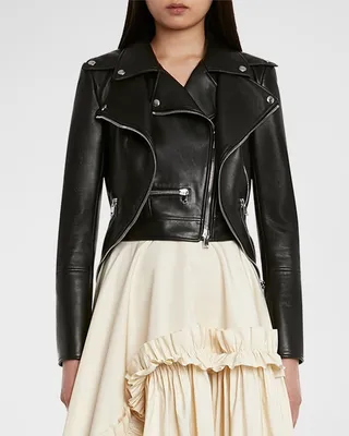 Trompe L'Oeil Crop Leather Biker Jacket