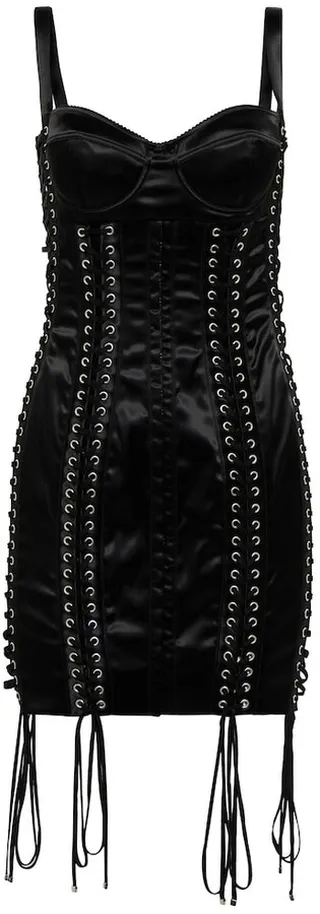 Lace-up satin minidress