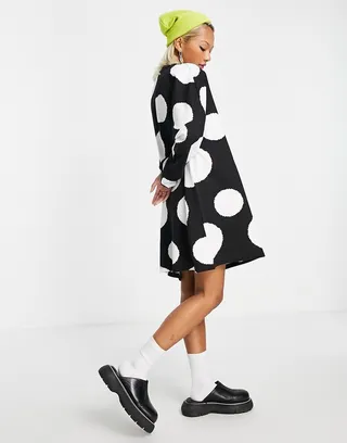 Native Youth cocoon mini sweat dress in spot print