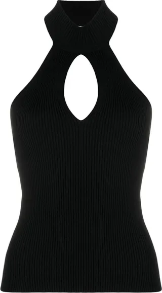 Halterneck Ribbed Knit Top