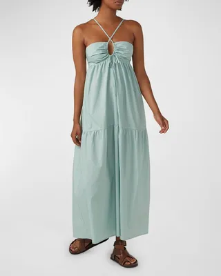 Hana Crossover Keyhole Halter Maxi Dress