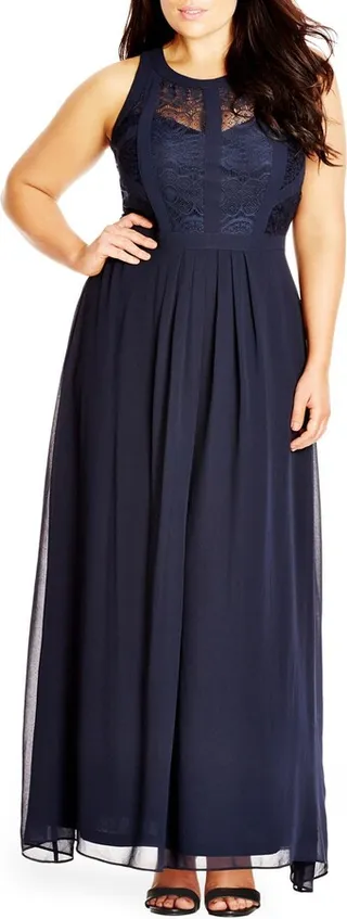 Lace Panel A-Line Gown