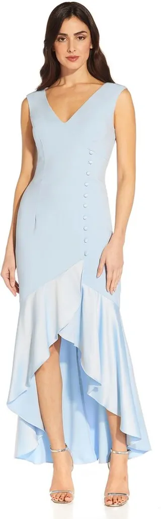 Button Detail V-Neck Midi Dress