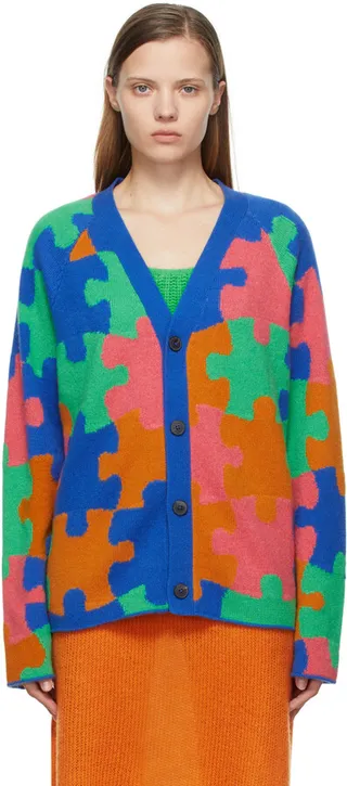 The Elder Statesman Blue & Pink Puzzle Cardigan