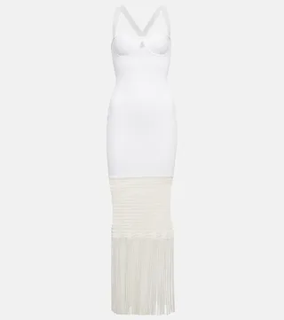 Diana fringe-trimmed knit midi dress