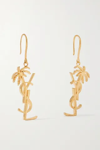 SAINT LAURENT - Cassandre Palm Gold-tone Earrings - One size
