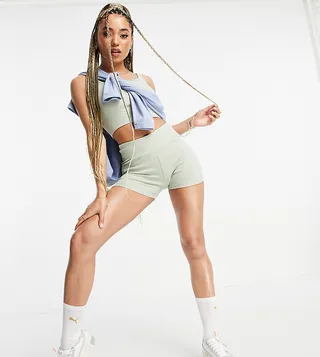 Puma ribbed legging short in sage green - exclusive to ASOS