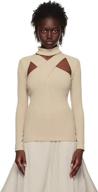 J KOO Beige Cutout Turtleneck