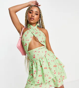 ASYOU cross front mini dress in ditsy floral print