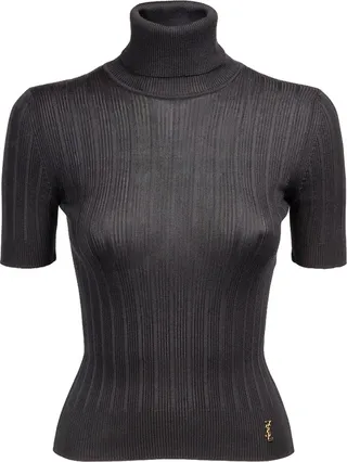 Silk knit turtleneck t-shirt