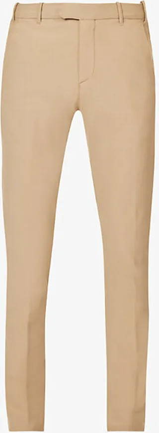 Mens Camel Drawstring-waistband Tapered-leg Mid-rise Cotton-blend Trousers