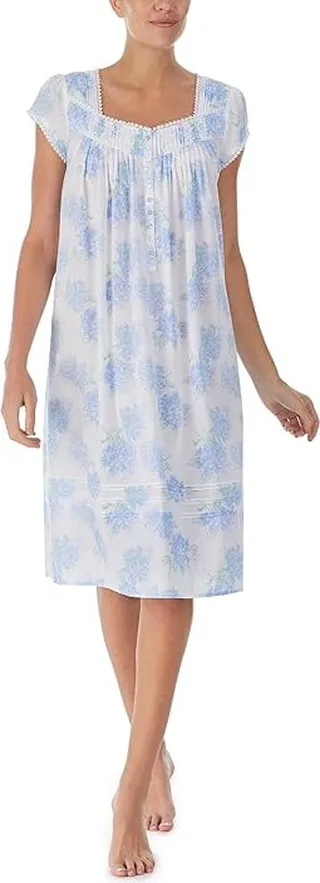 Eileen West Cap Sleeve Waltz Nightgown (Blue Hydrangea) Women's Pajama