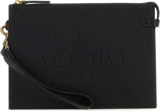 Valentino Logo Debossed Zip-Up Clutch Bag