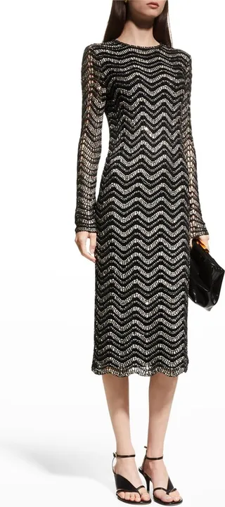 Metallic Chevron Lace Knit Midi Dress