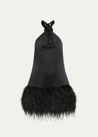 Barb Feathered Silk Mini Halter Dress