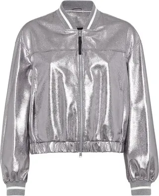 LamÃ© leather bomber jacket with monili