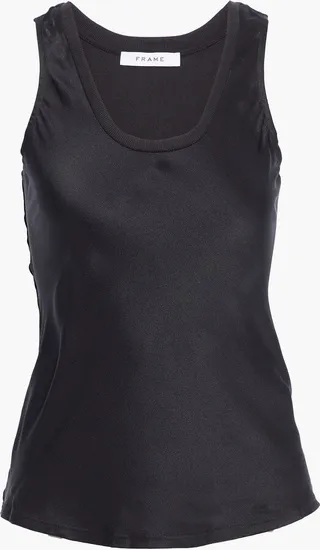 Paneled ribbed jersey and silk-satin tank