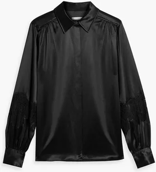 Corded lace-paneled silk-satin shirt