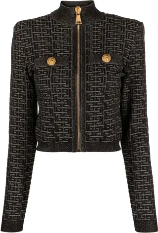 Monogram-Motif Cropped Bomber Jacket