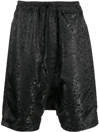 Botanical-Print Drop-Crotch Shorts