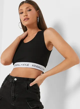 Crew Neck Logo Detail Crop Top
