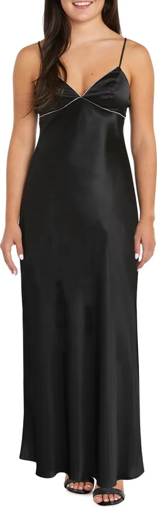 Rhinestone Embellished Satin Gown