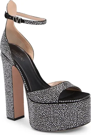 Valentino Garavani Embellished Tan-Go Platform Sandals 155