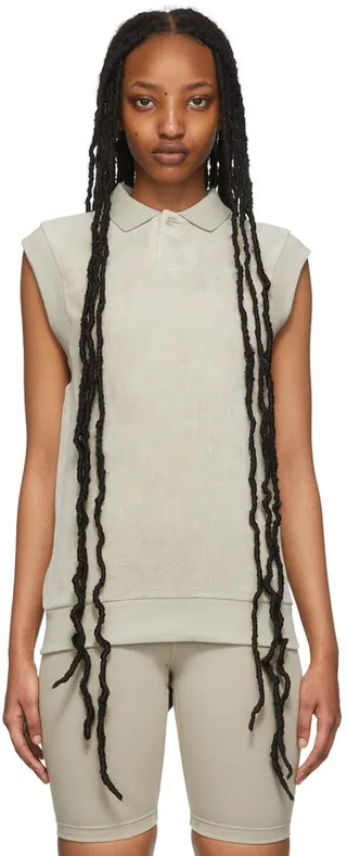Essentials Green Velour Sleeveless Polo