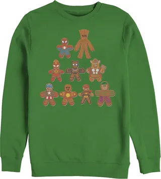 Men's Marvel Christmas Gingerbread Cookie Tree Sweatshirt - Kelly Green - 2X Large